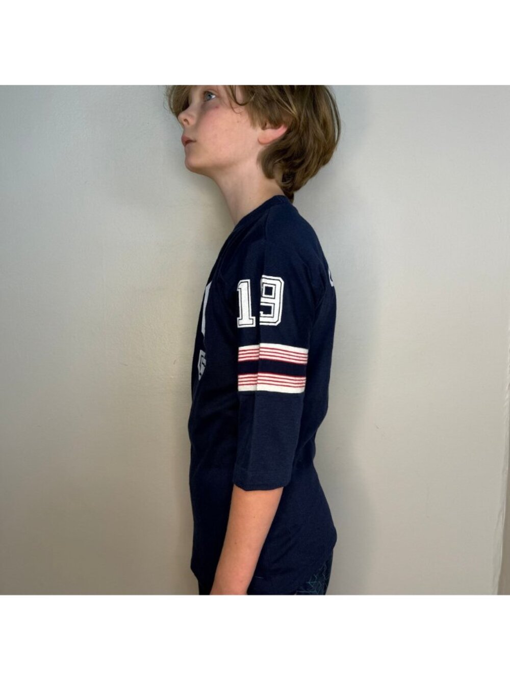 Vintage 1960s/70s Kids Navy Blue Jersey T-Shirt, Number 19, Never Iron by Campu - Picture 5 of 7